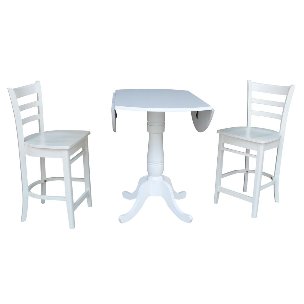 42 In Round Pedestal Gathering Height Table with 2 Counter Height Stools, White. Picture 2