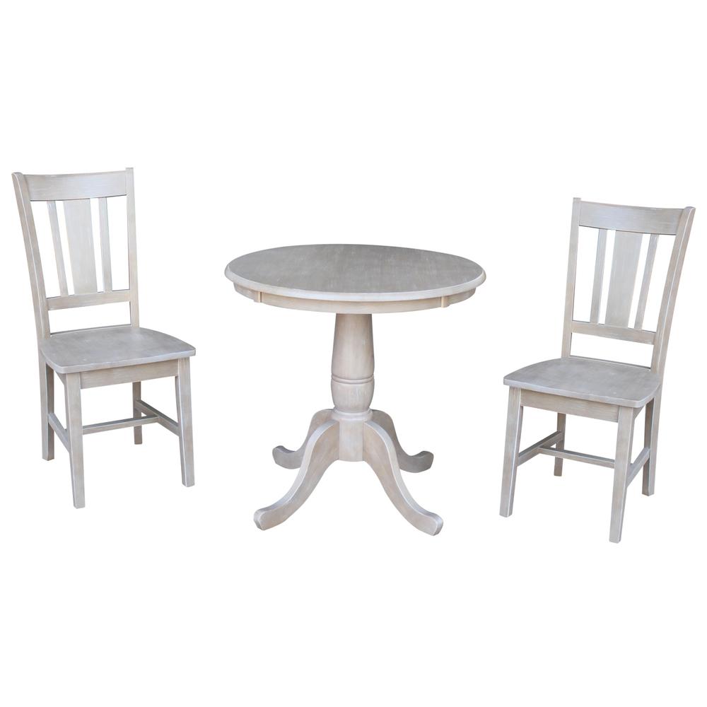30" Round Top Pedestal Table - With 2 San Remo Chairs, Washed Gray Taupe. Picture 1