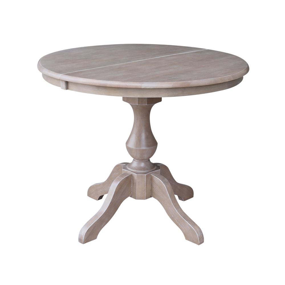 36" Round Top Pedestal Table With 12" Leaf - 28.9"H - Dining Height, Washed Gray Taupe. Picture 14
