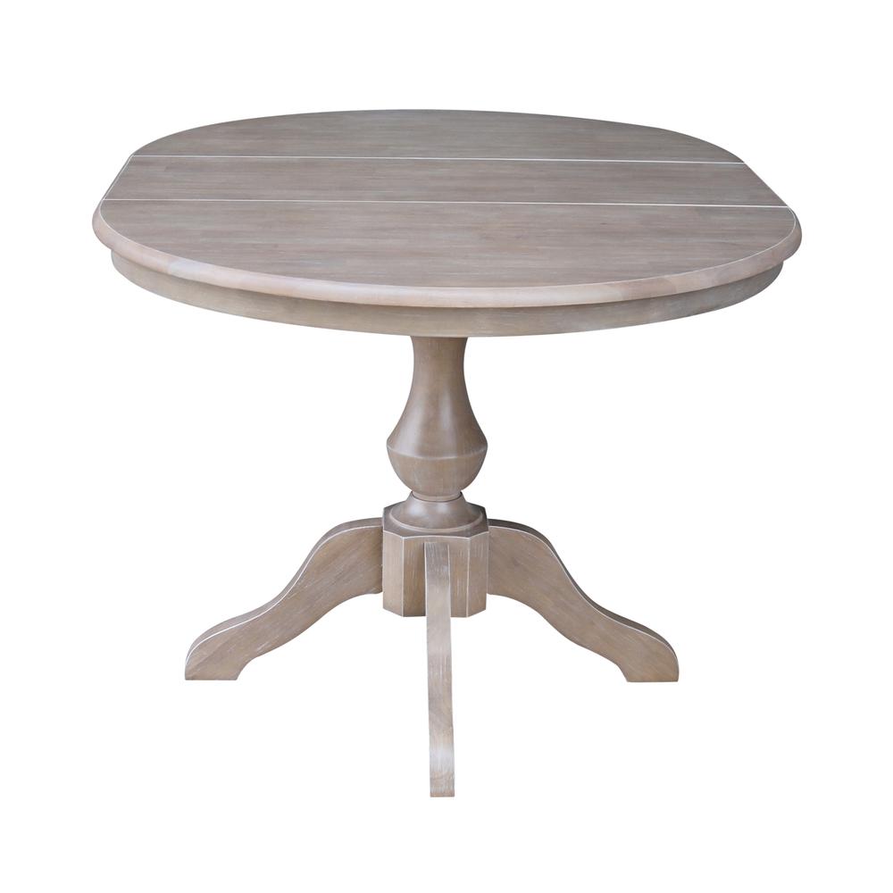 36" Round Top Pedestal Table With 12" Leaf - 28.9"H - Dining Height, Washed Gray Taupe. Picture 4