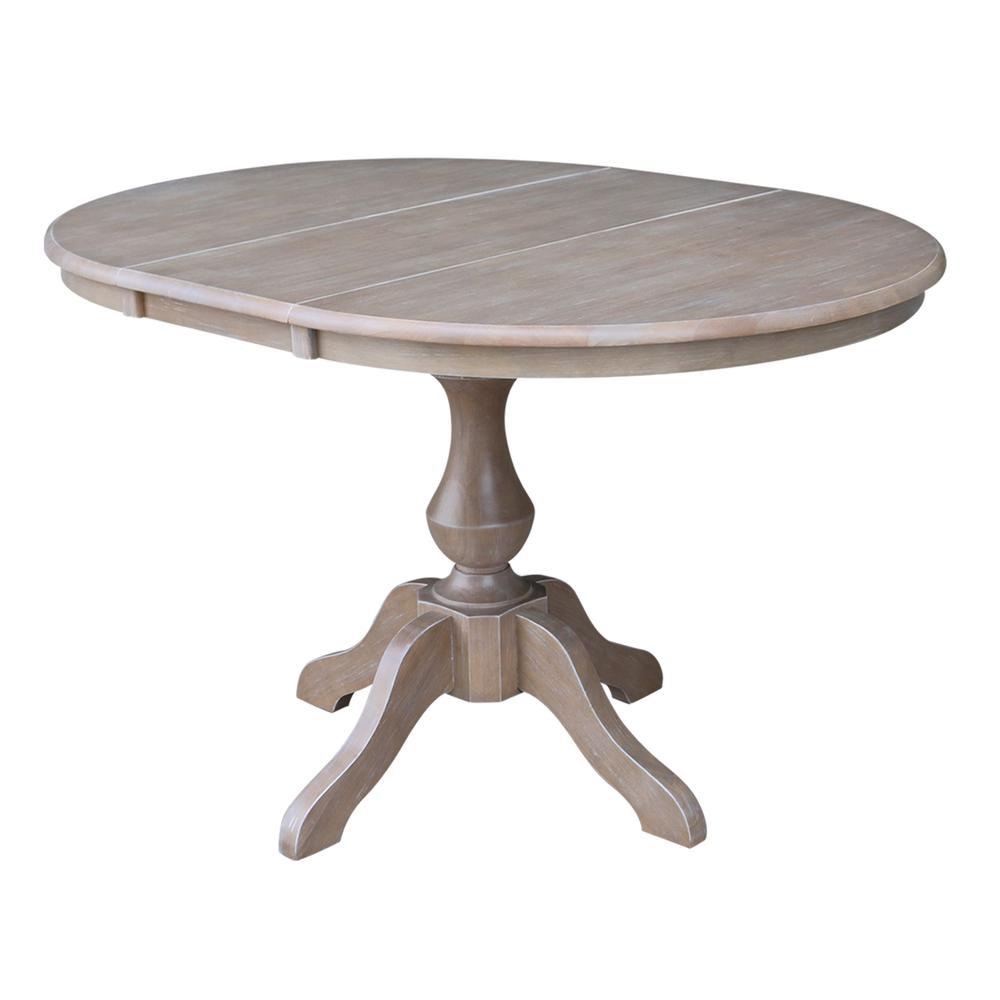 36" Round Top Pedestal Table With 12" Leaf - 28.9"H - Dining Height, Washed Gray Taupe. Picture 9