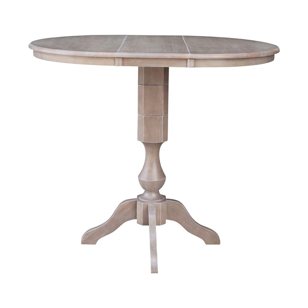 36" Round Top Pedestal Table With 12" Leaf - 34.9"H - Dining or Counter Height, Washed Gray Taupe. Picture 9