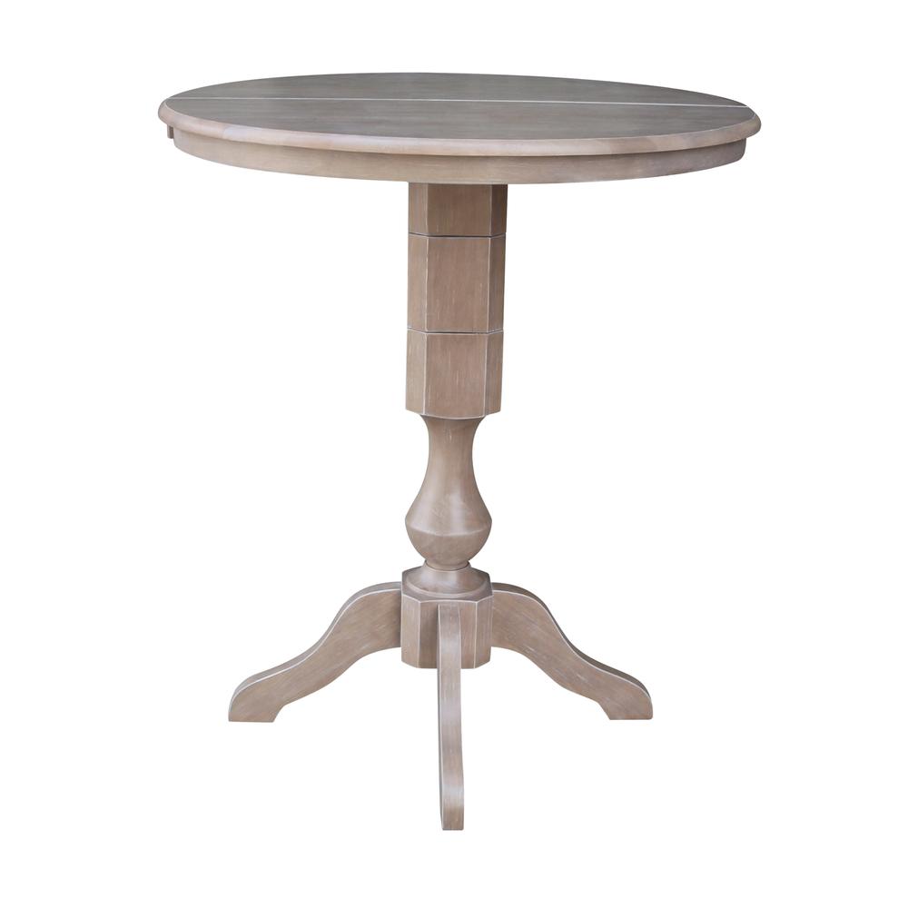 36" Round Top Pedestal Table With 12" Leaf - 34.9"H - Dining or Counter Height, Washed Gray Taupe. Picture 12