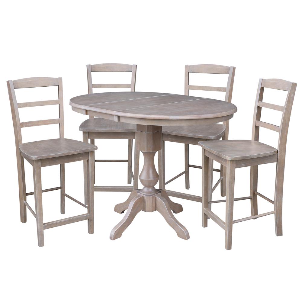 36" Round Top Pedestal Table With 12" Leaf - 34.9"H - Dining or Counter Height, Washed Gray Taupe. Picture 18