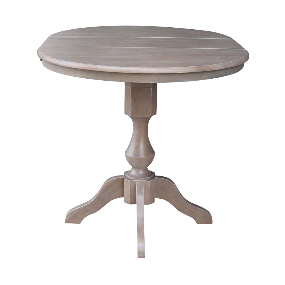 36" Round Top Pedestal Table With 12" Leaf - 34.9"H - Dining or Counter Height, Washed Gray Taupe. Picture 4