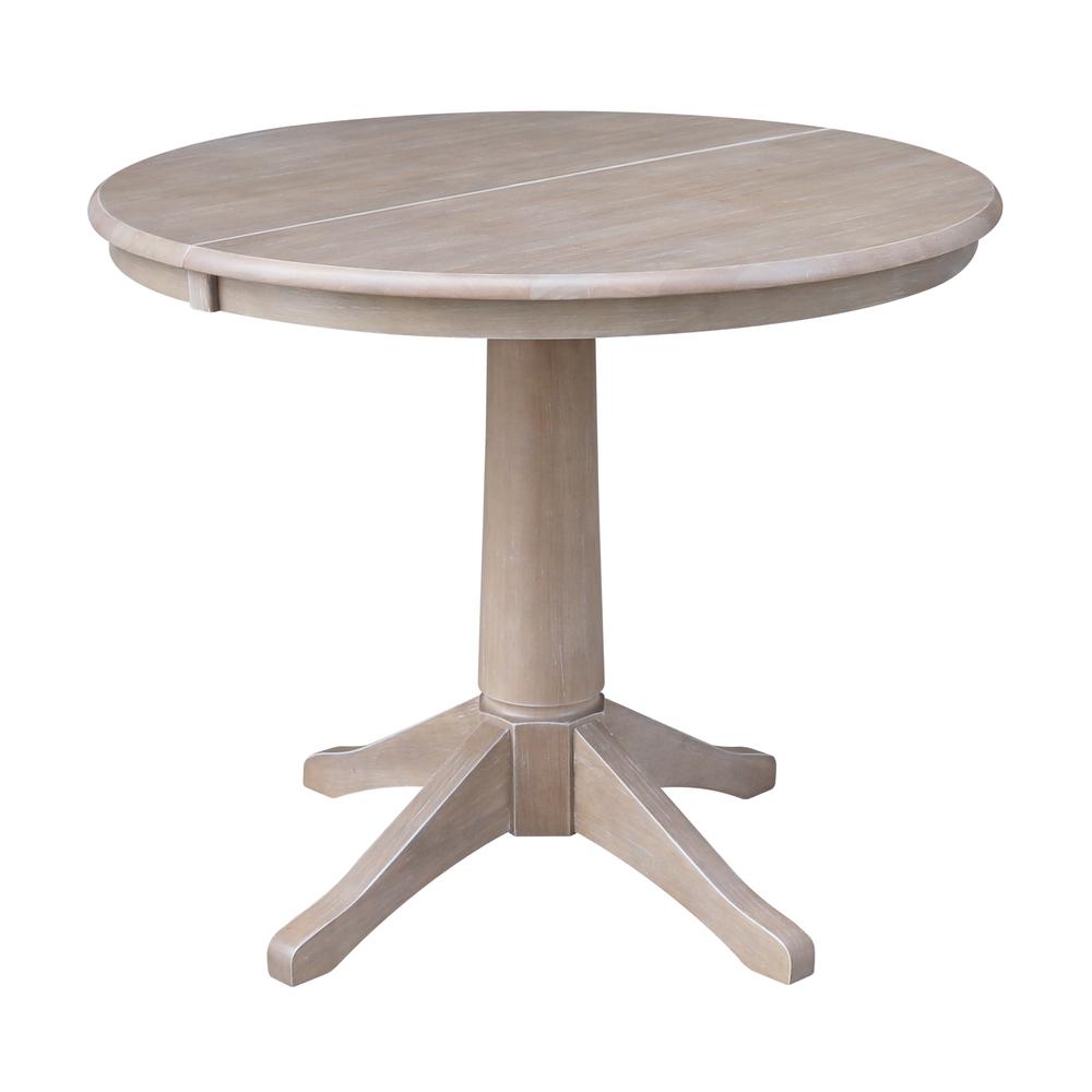 36" Round Top Pedestal Table With 12" Leaf - 28.9"H - Dining Height, Washed Gray Taupe. Picture 39