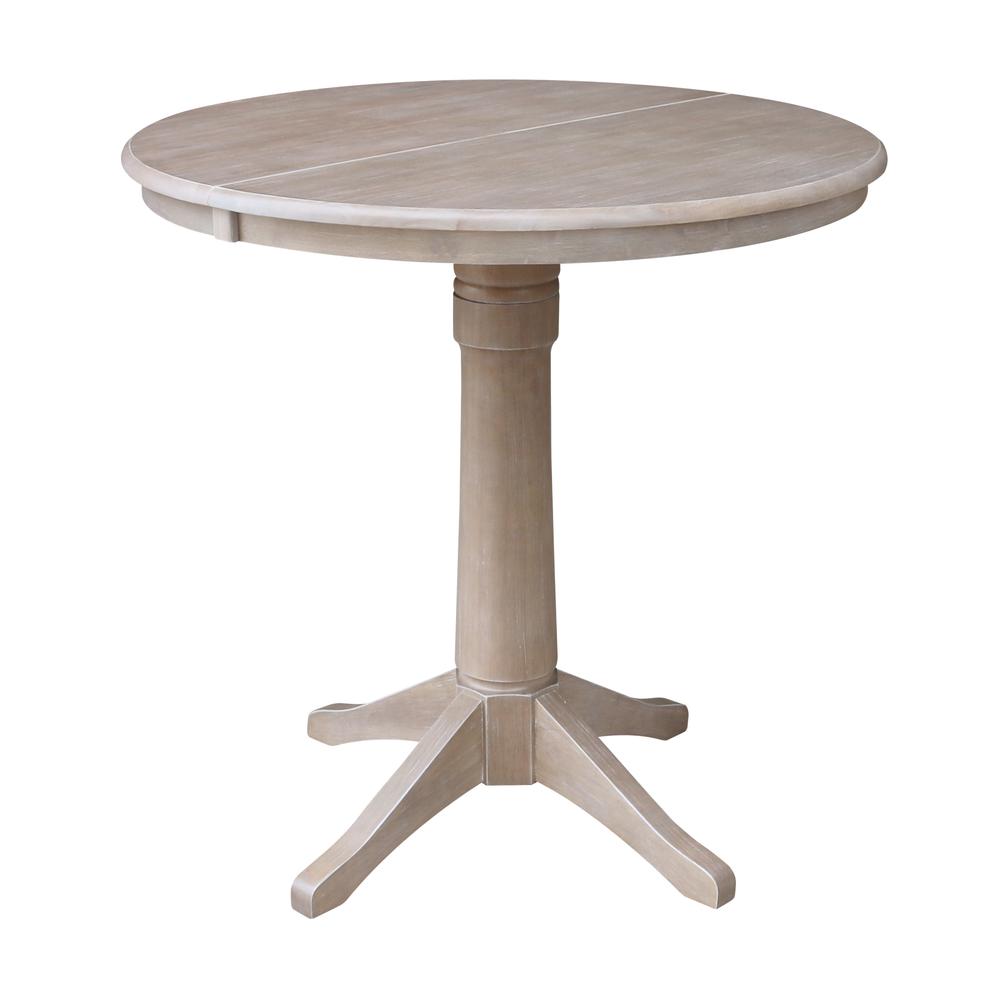 36" Round Top Pedestal Table With 12" Leaf - 28.9"H - Dining Height, Washed Gray Taupe. Picture 26