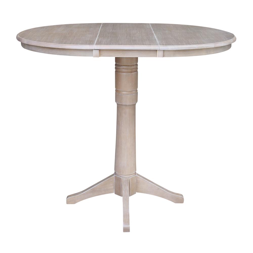 36" Round Top Pedestal Table With 12" Leaf - 28.9"H - Dining Height, Washed Gray Taupe. Picture 19