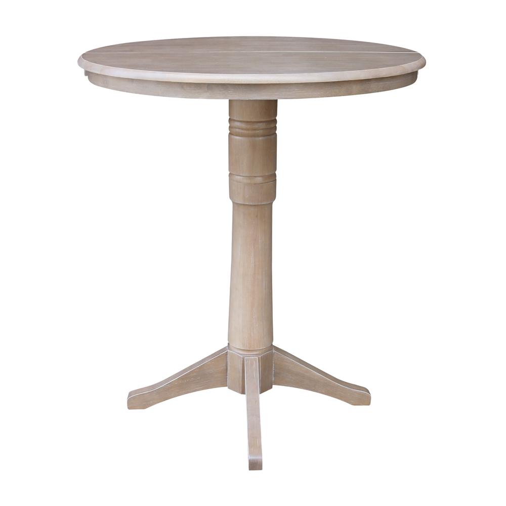 36" Round Top Pedestal Table With 12" Leaf - 28.9"H - Dining Height, Washed Gray Taupe. Picture 22