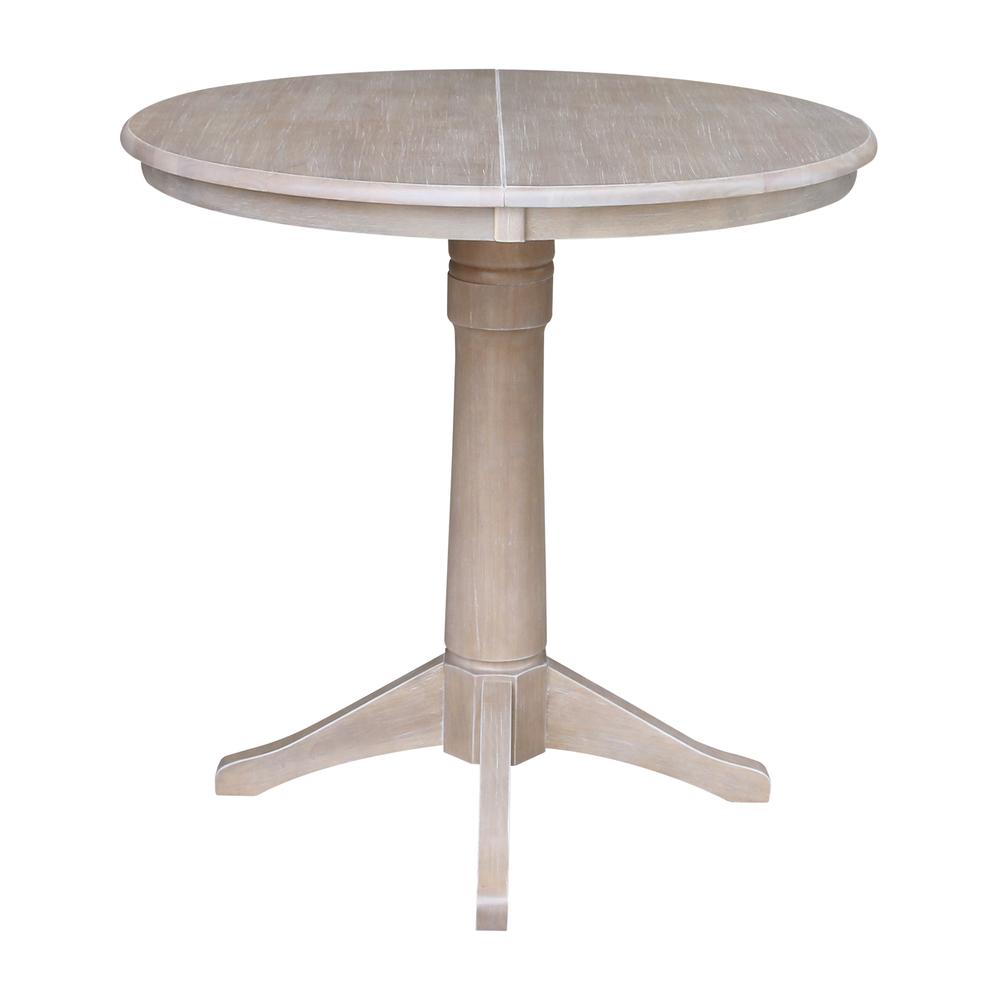 36" Round Top Pedestal Table With 12" Leaf - 28.9"H - Dining Height, Washed Gray Taupe. Picture 12