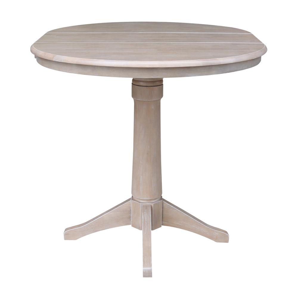 36" Round Top Pedestal Table With 12" Leaf - 28.9"H - Dining Height, Washed Gray Taupe. Picture 13