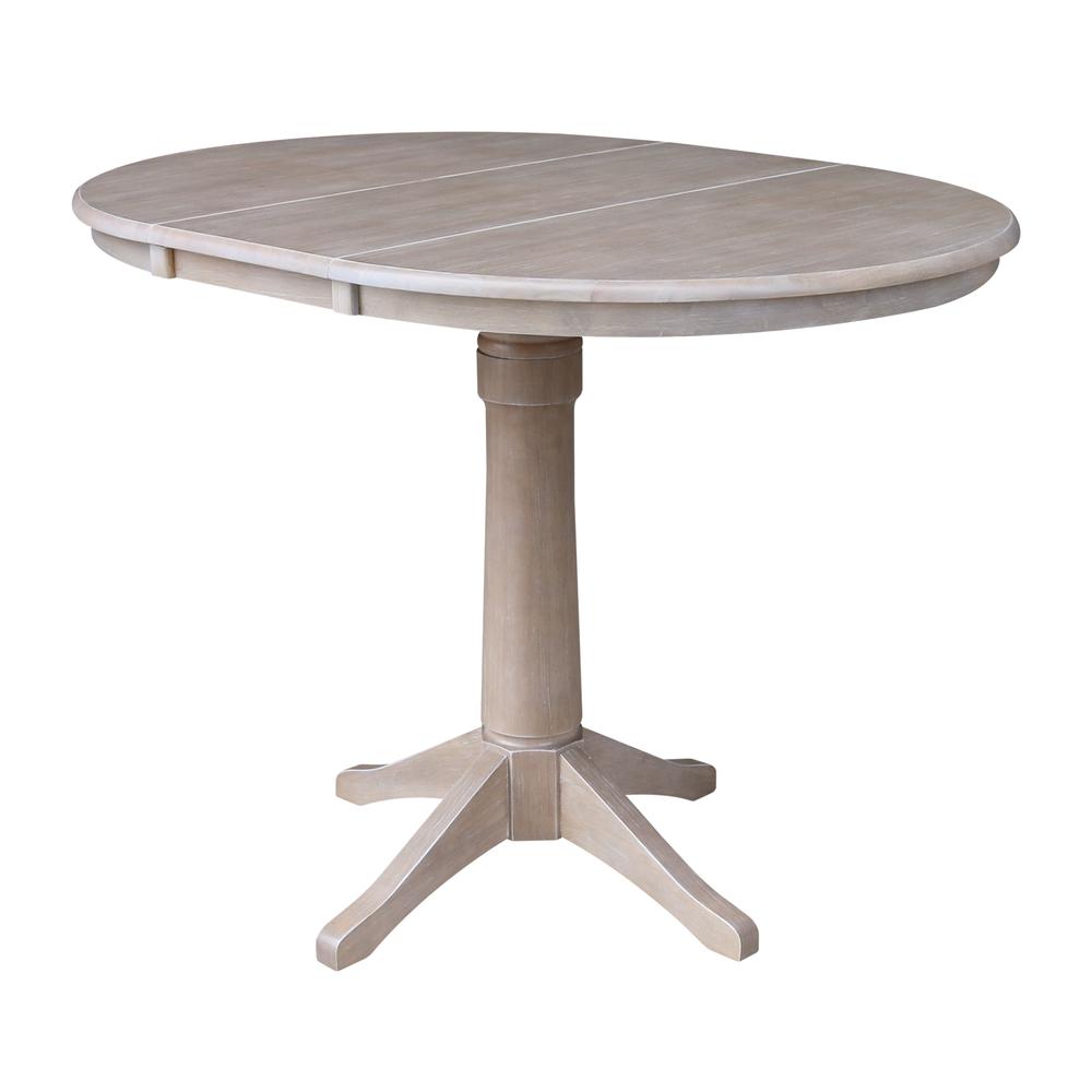 36" Round Top Pedestal Table With 12" Leaf - 28.9"H - Dining Height, Washed Gray Taupe. Picture 16