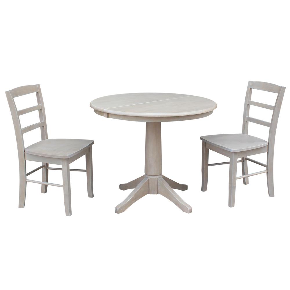 36" Round Top Pedestal Table With 12" Leaf - 28.9"H - Dining Height, Washed Gray Taupe. Picture 27