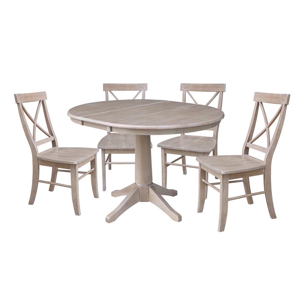 36" Round Top Pedestal Table With 12" Leaf - 28.9"H - Dining Height, Washed Gray Taupe. Picture 31