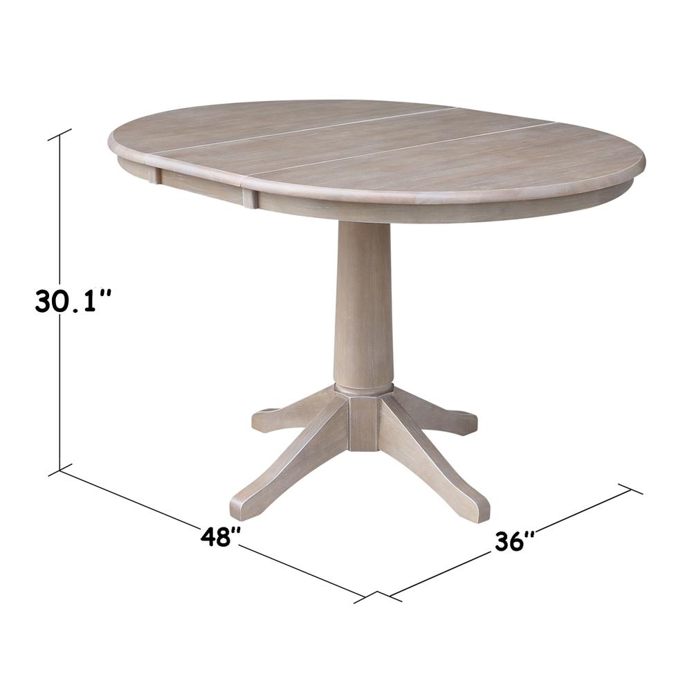 36" Round Top Pedestal Table With 12" Leaf - 28.9"H - Dining Height, Washed Gray Taupe. Picture 1