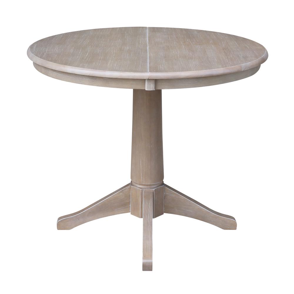 36" Round Top Pedestal Table With 12" Leaf - 28.9"H - Dining Height, Washed Gray Taupe. Picture 3
