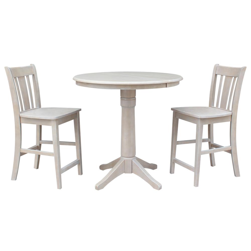 36" Round Top Pedestal Table With 12" Leaf - 28.9"H - Dining Height, Washed Gray Taupe. Picture 34