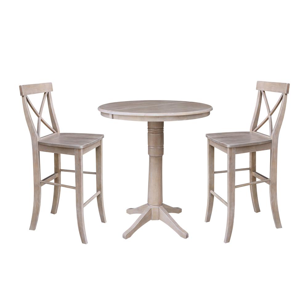 36" Round Top Pedestal Table With 12" Leaf - 28.9"H - Dining Height, Washed Gray Taupe. Picture 38