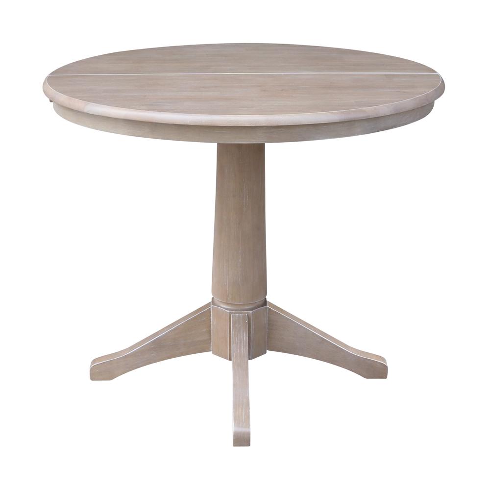36" Round Top Pedestal Table With 12" Leaf - 28.9"H - Dining Height, Washed Gray Taupe. Picture 5