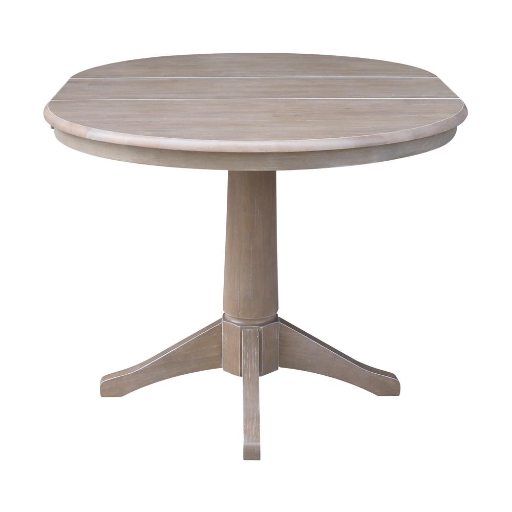 36" Round Top Pedestal Table With 12" Leaf - 28.9"H - Dining Height, Washed Gray Taupe. Picture 4