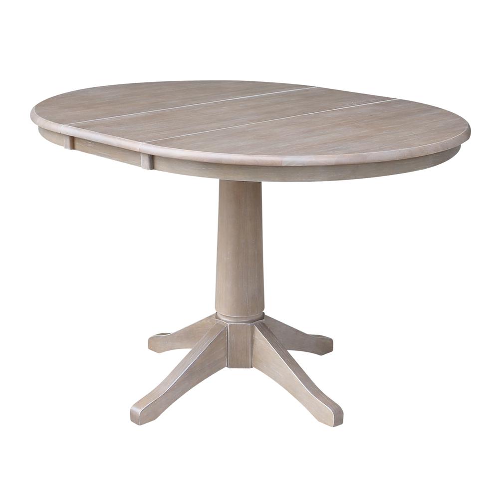 36" Round Top Pedestal Table With 12" Leaf - 28.9"H - Dining Height, Washed Gray Taupe. Picture 7