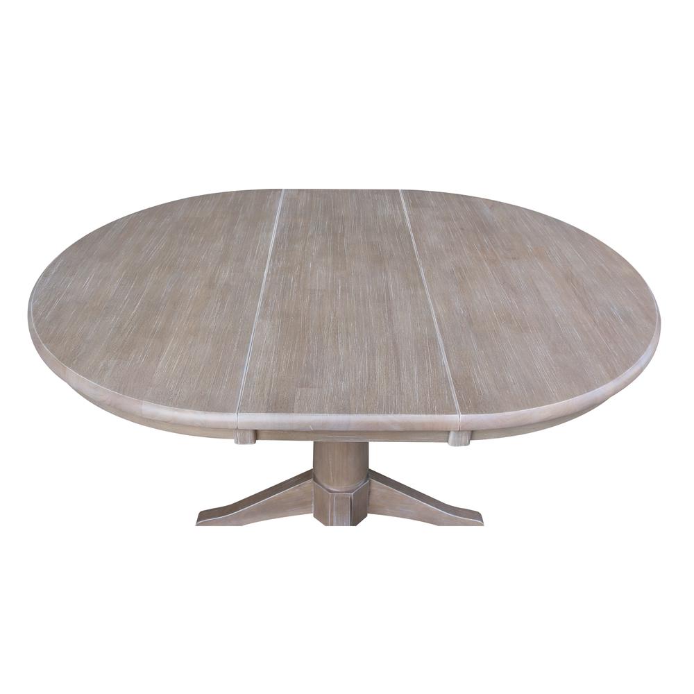 36" Round Top Pedestal Table With 12" Leaf - 28.9"H - Dining Height, Washed Gray Taupe. Picture 8