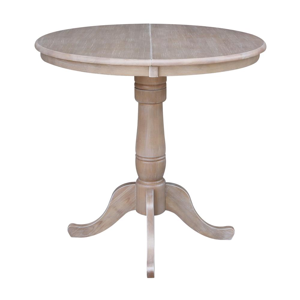 36" Round Top Pedestal Table With 12" Leaf - 34.9"H - Dining or Counter Height, Washed Gray Taupe. Picture 3