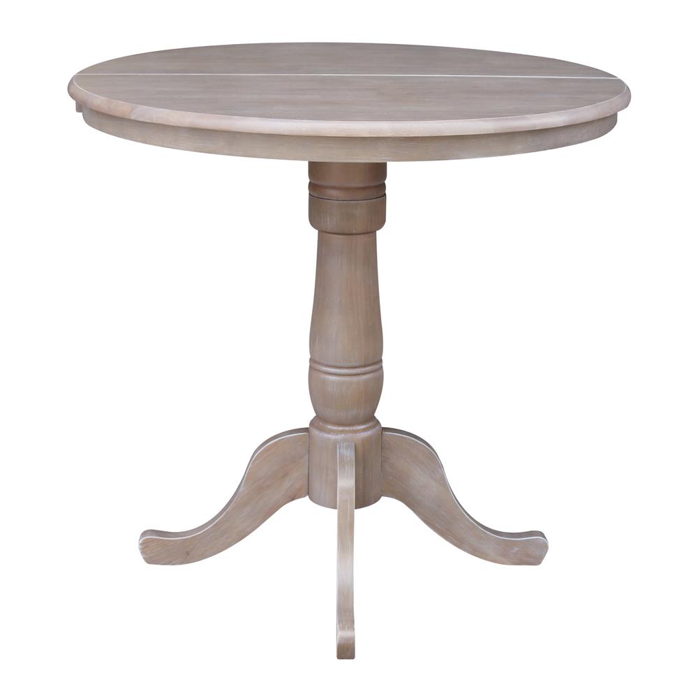 36" Round Top Pedestal Table With 12" Leaf - 34.9"H - Dining or Counter Height, Washed Gray Taupe. Picture 5