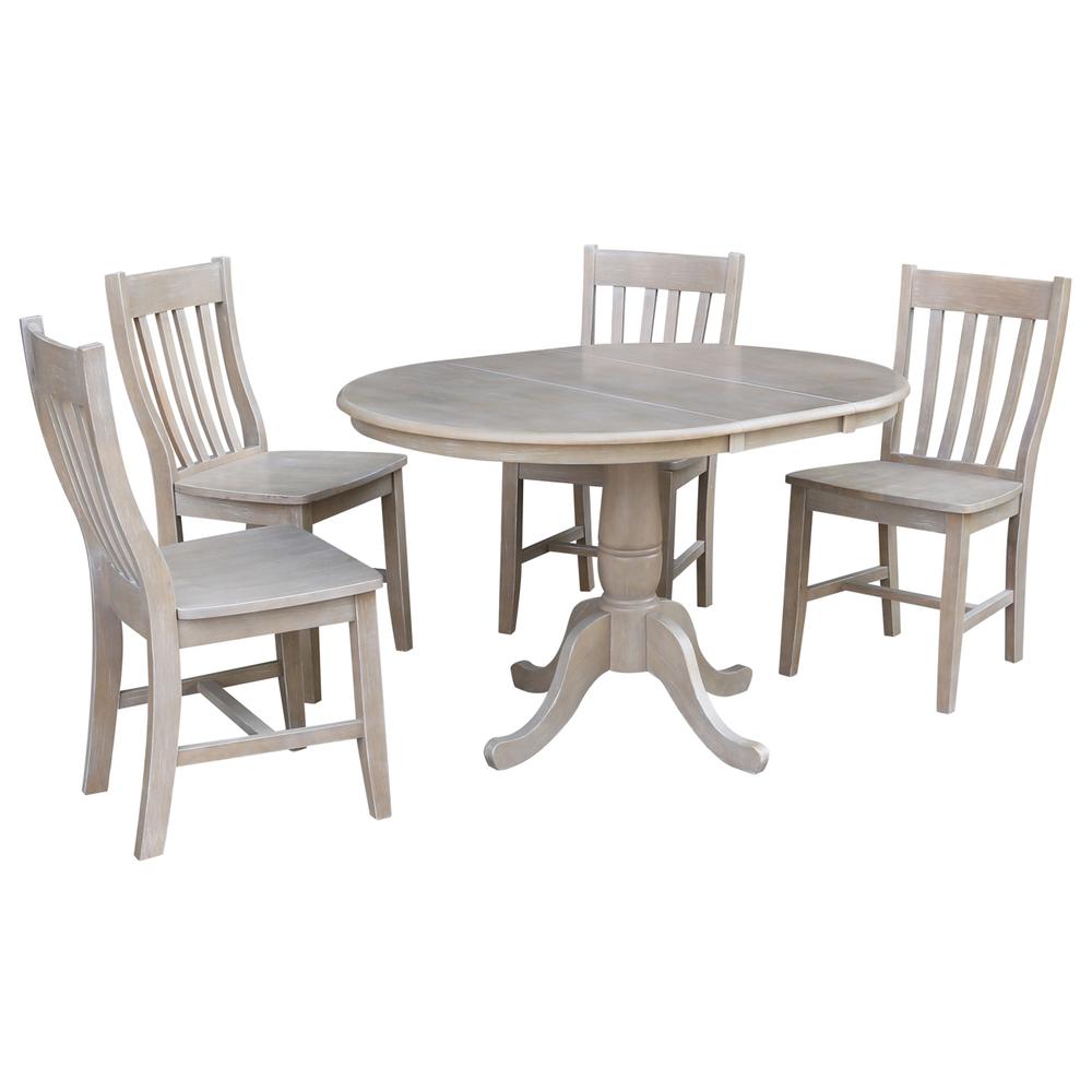 36" Round Extension Dining Table With 4 Cafe Chairs, Washed Gray Taupe. Picture 1