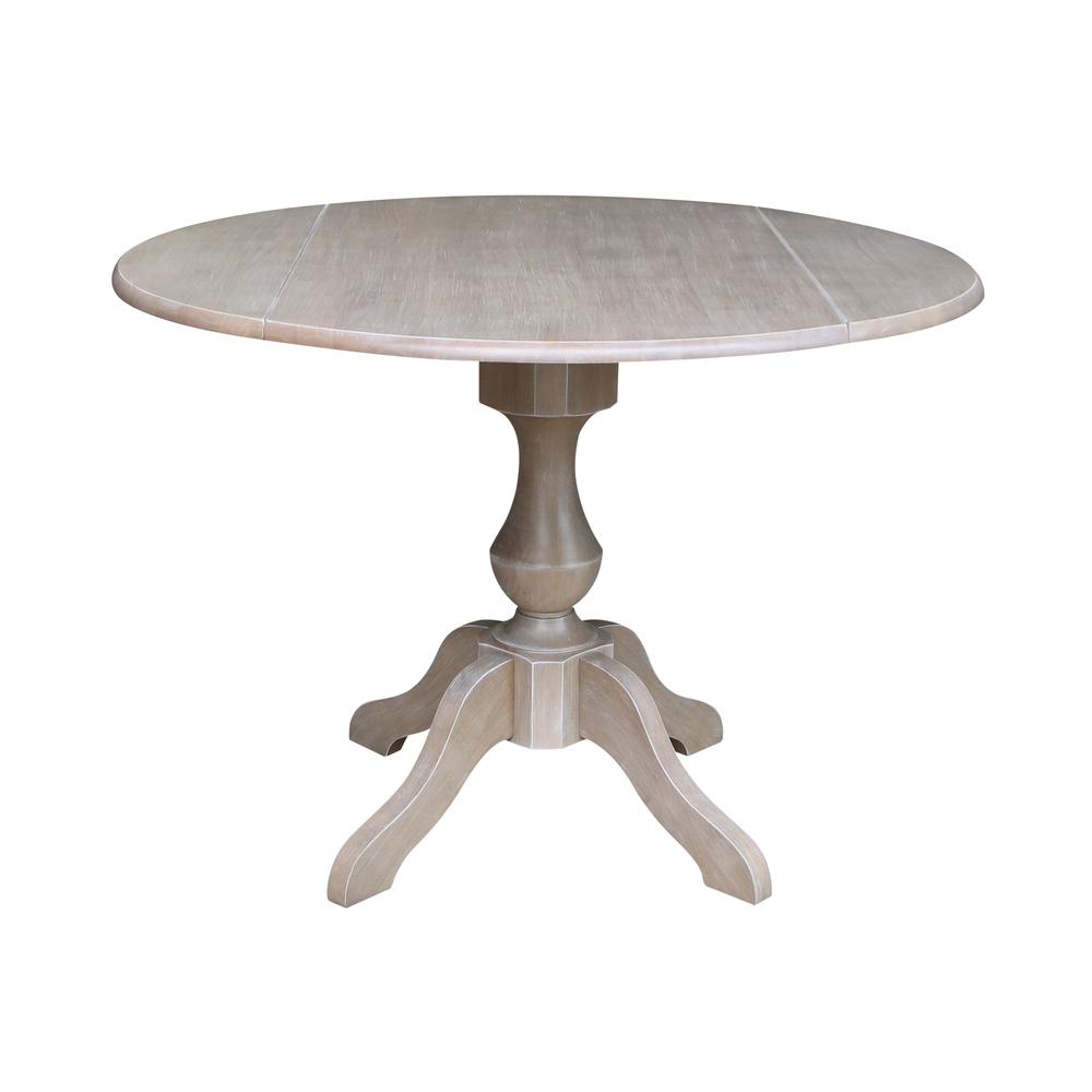 42" Round Dual Drop Leaf Pedestal Table - 29.5"H, Washed Gray Taupe. Picture 22