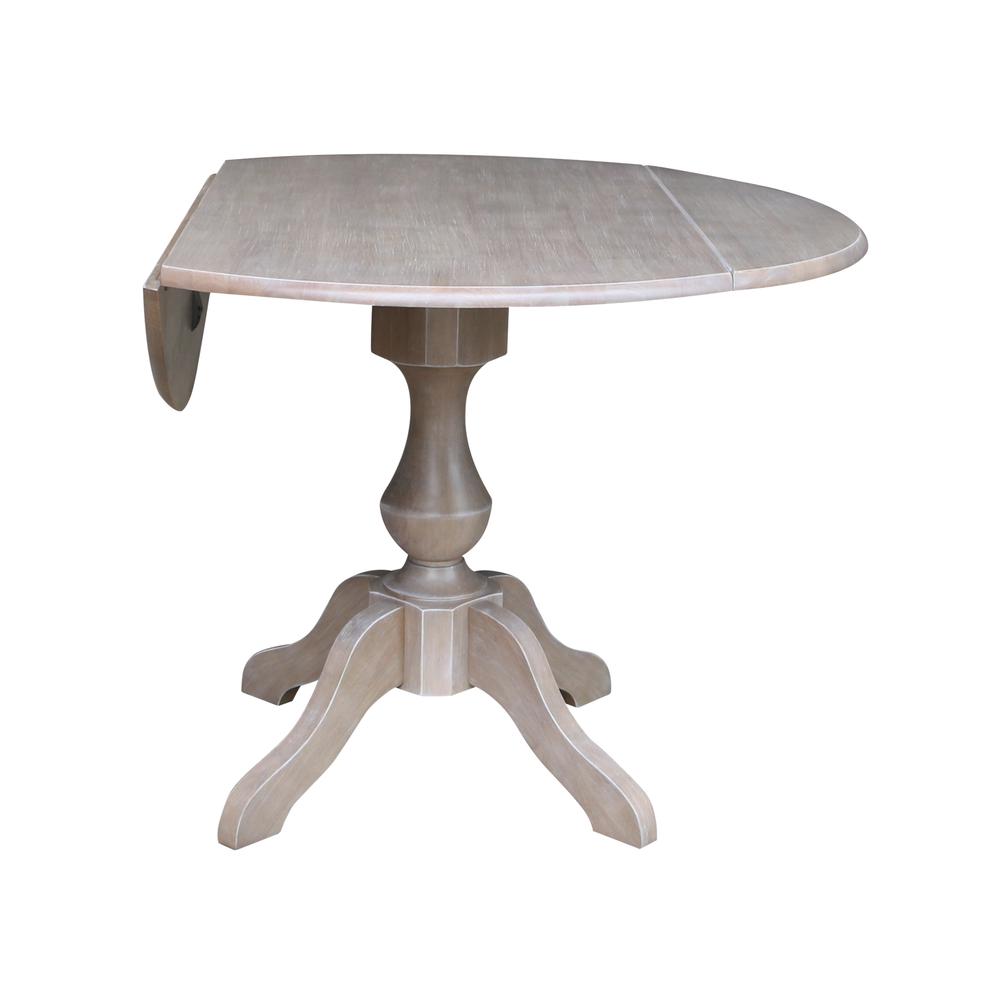 42" Round Dual Drop Leaf Pedestal Table - 29.5"H, Washed Gray Taupe. Picture 13