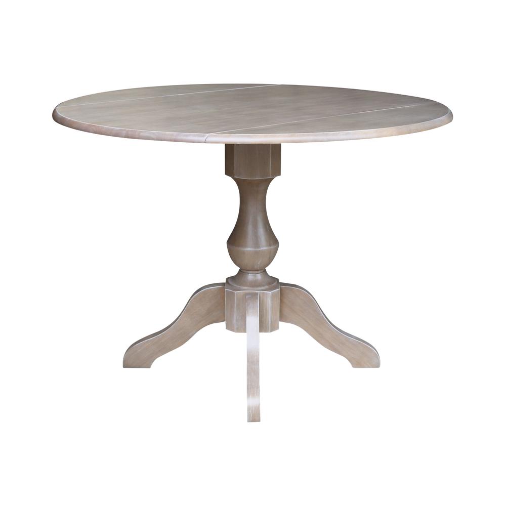 42" Round Dual Drop Leaf Pedestal Table - 29.5"H, Washed Gray Taupe. Picture 16