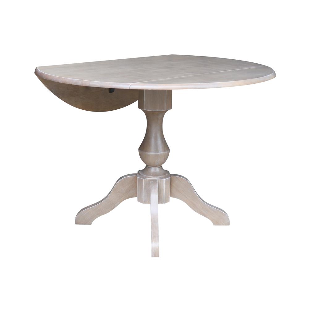 42" Round Dual Drop Leaf Pedestal Table - 29.5"H, Washed Gray Taupe. Picture 14