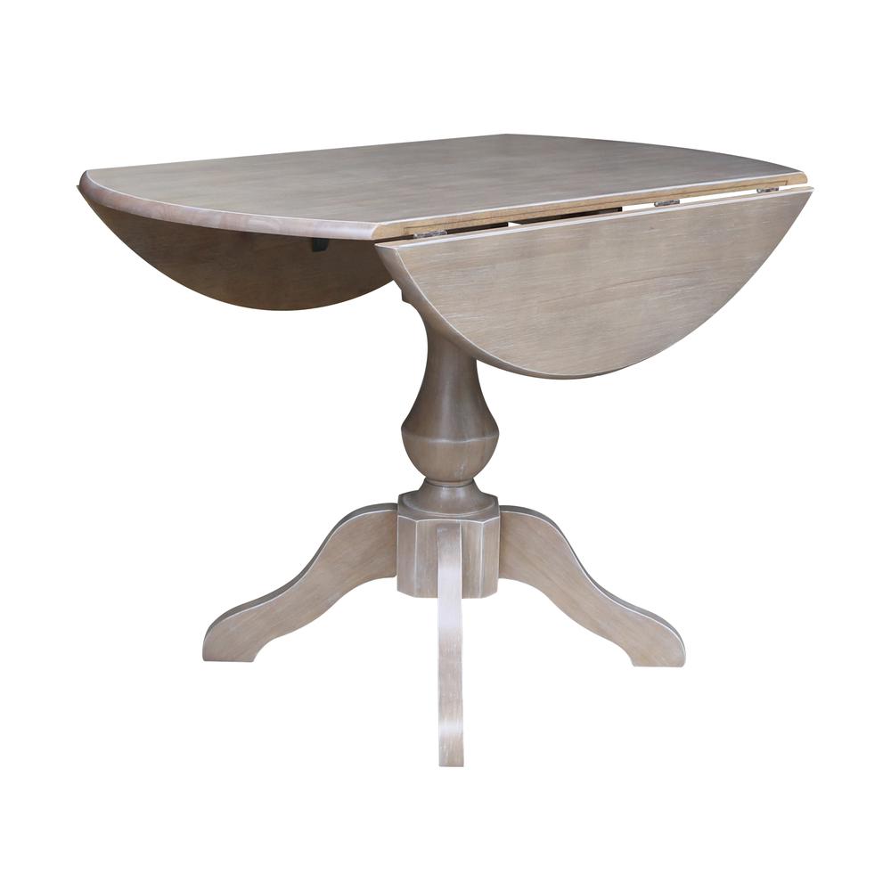 42" Round Dual Drop Leaf Pedestal Table - 29.5"H, Washed Gray Taupe. Picture 15