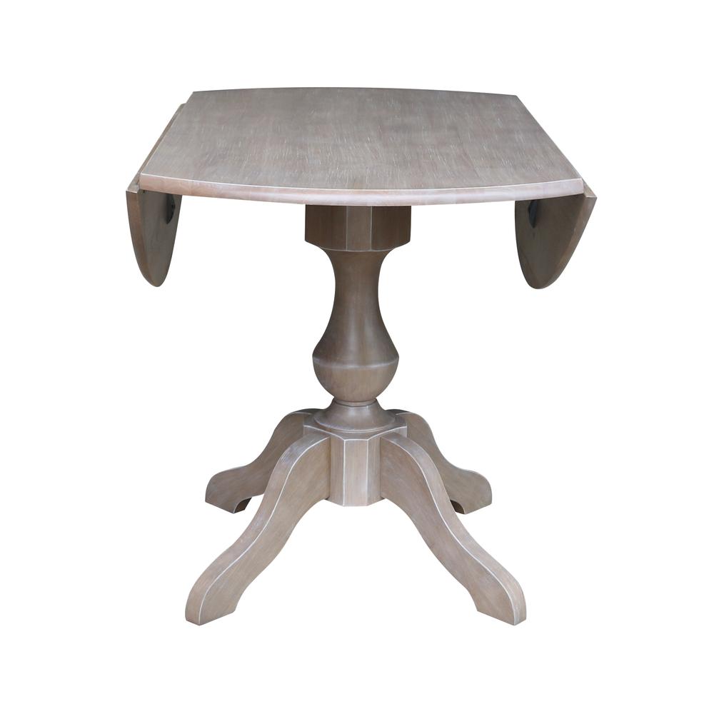 42" Round Dual Drop Leaf Pedestal Table - 29.5"H, Washed Gray Taupe. Picture 17