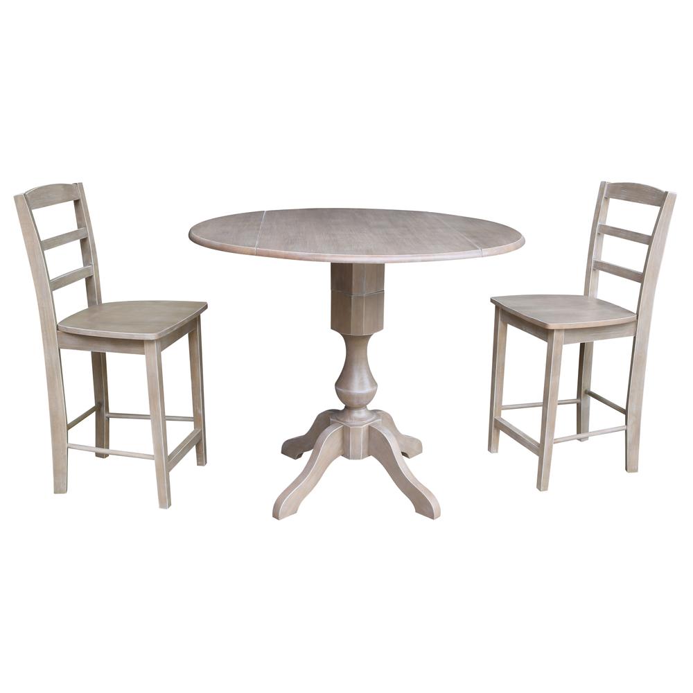 42" Round Dual Drop Leaf Pedestal Table - 29.5"H, Washed Gray Taupe. Picture 40