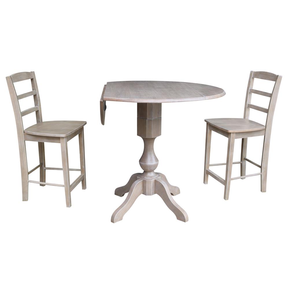 42" Round Dual Drop Leaf Pedestal Table - 29.5"H, Washed Gray Taupe. Picture 38