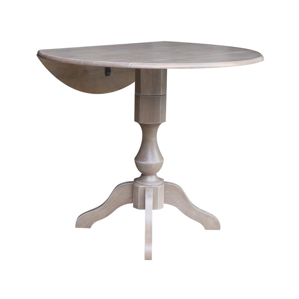 42" Round Dual Drop Leaf Pedestal Table - 29.5"H, Washed Gray Taupe. Picture 25
