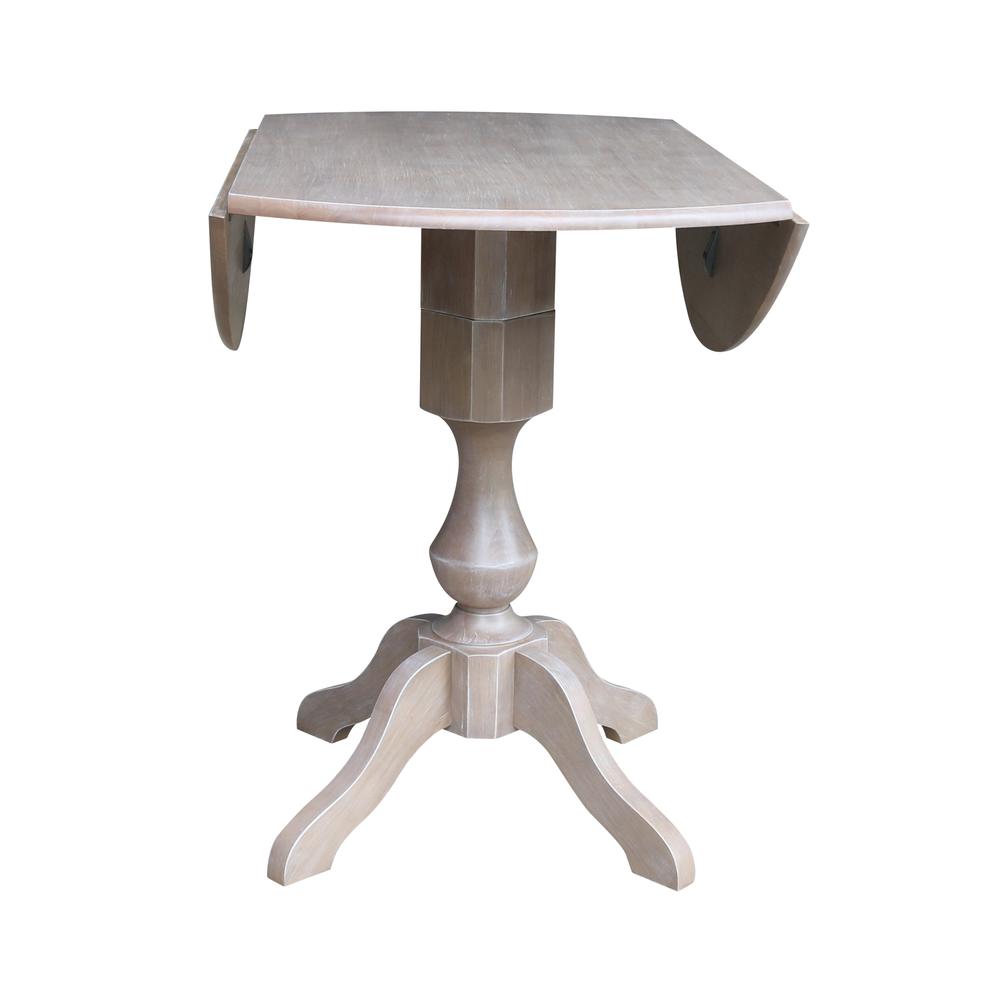 42" Round Dual Drop Leaf Pedestal Table - 29.5"H, Washed Gray Taupe. Picture 28