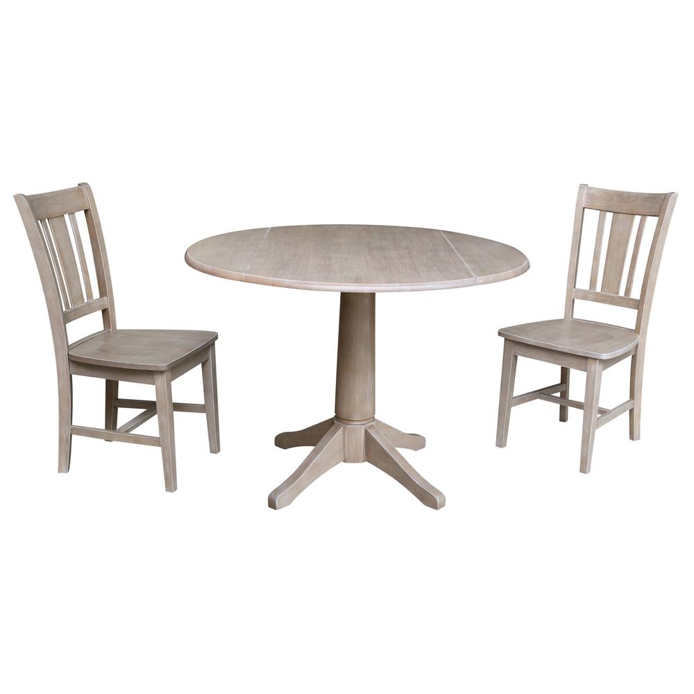 42" Round Dual Drop Leaf Pedestal Table - 29.5"H, Washed Gray Taupe. Picture 69