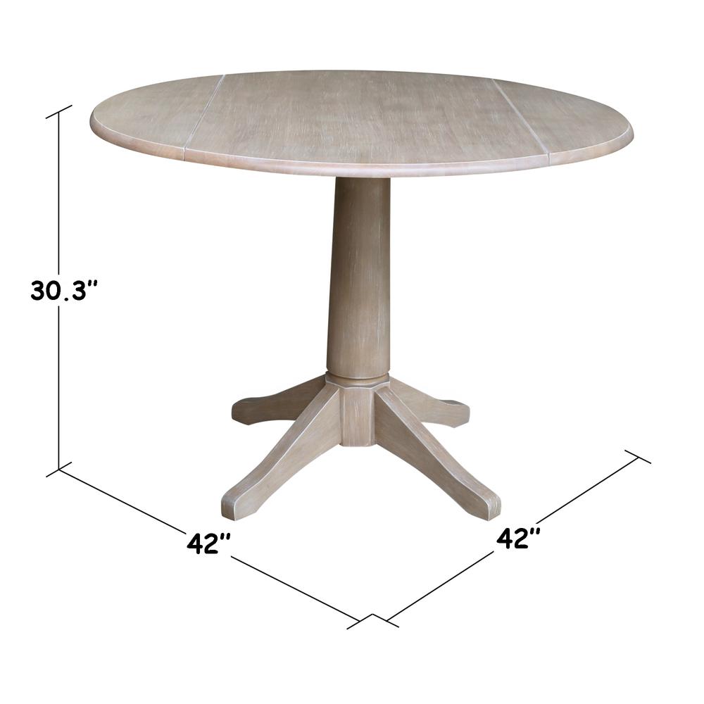 42" Round Dual Drop Leaf Pedestal Table - 29.5"H, Washed Gray Taupe. Picture 45
