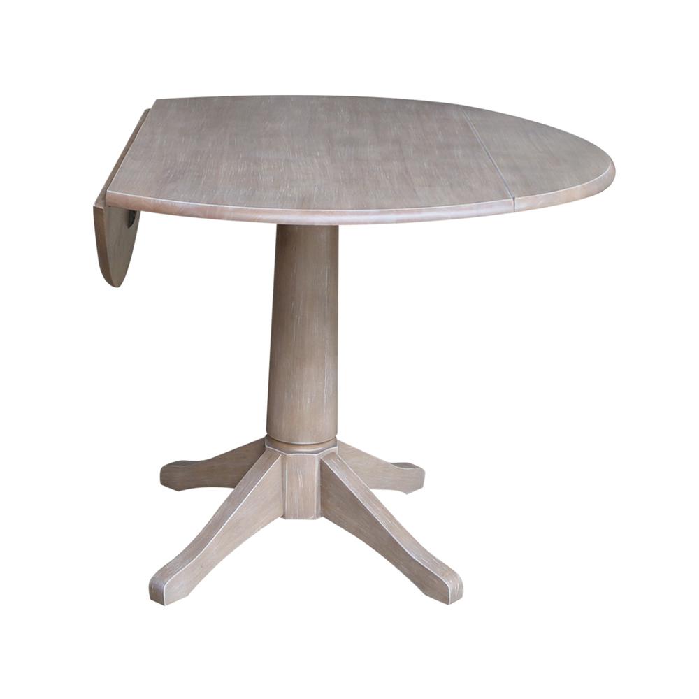 42" Round Dual Drop Leaf Pedestal Table - 29.5"H, Washed Gray Taupe. Picture 46