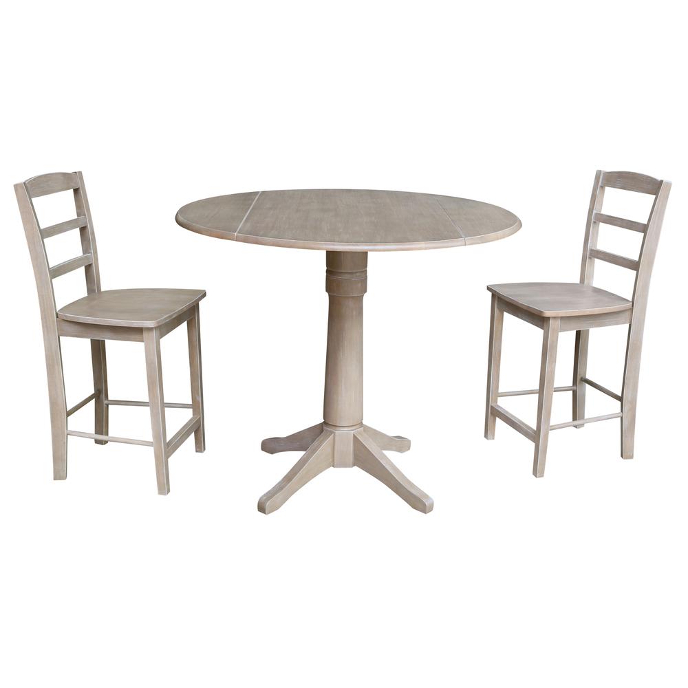 42" Round Dual Drop Leaf Pedestal Table - 29.5"H, Washed Gray Taupe. Picture 72