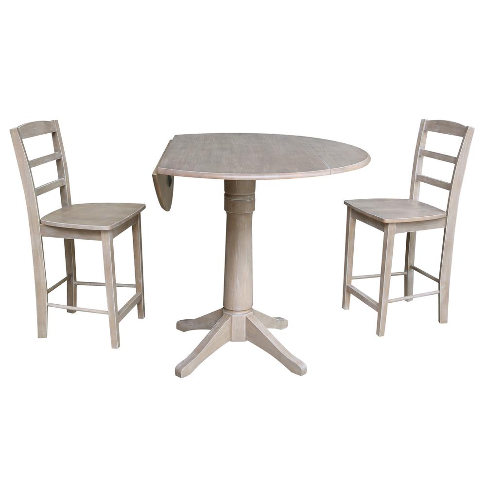 42" Round Dual Drop Leaf Pedestal Table - 29.5"H, Washed Gray Taupe. Picture 70