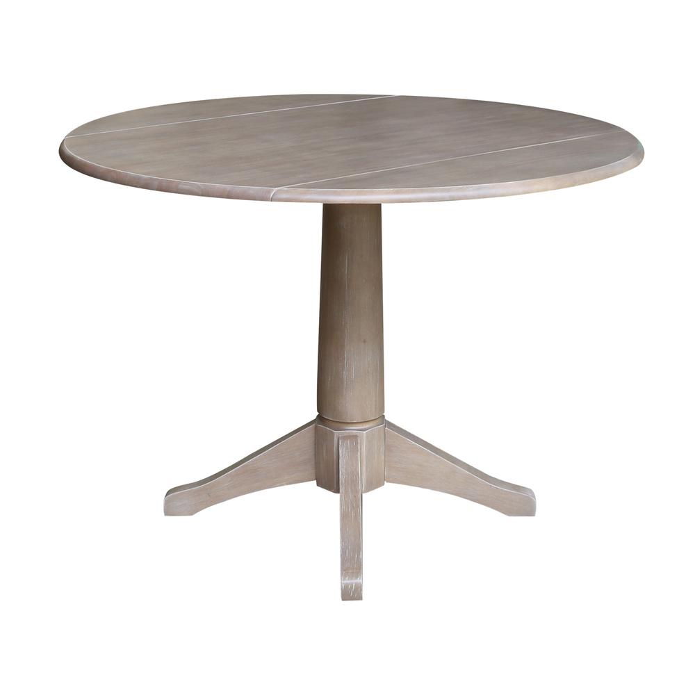 42" Round Dual Drop Leaf Pedestal Table - 29.5"H, Washed Gray Taupe. Picture 49
