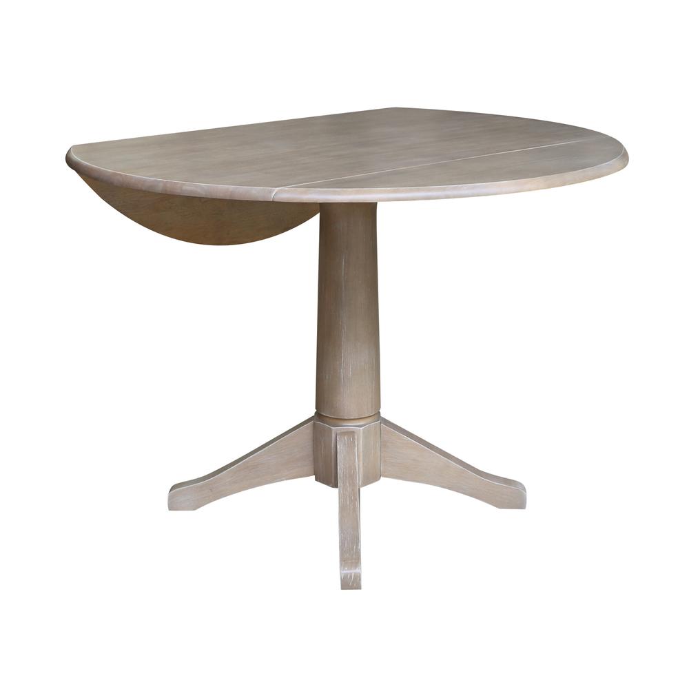 42" Round Dual Drop Leaf Pedestal Table - 29.5"H, Washed Gray Taupe. Picture 47