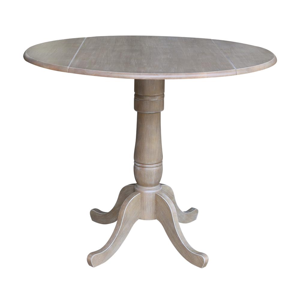 42" Round Dual Drop Leaf Pedestal Table - 35.5"H, Washed Gray Taupe. Picture 16