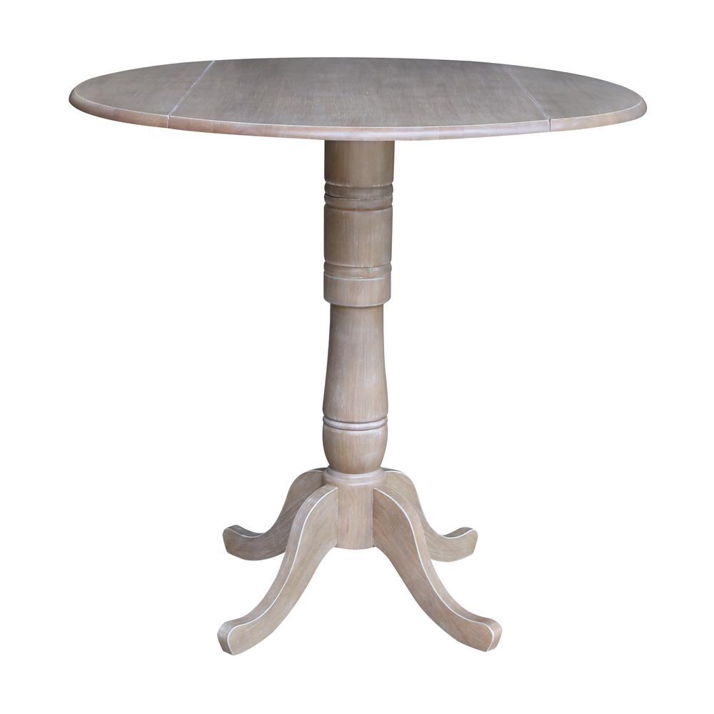 42" Round Dual Drop Leaf Pedestal Table - 35.5"H, Washed Gray Taupe. Picture 15