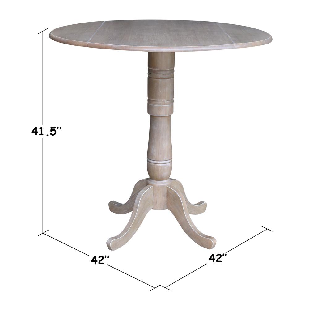 42" Round Dual Drop Leaf Pedestal Table - 35.5"H, Washed Gray Taupe. Picture 8