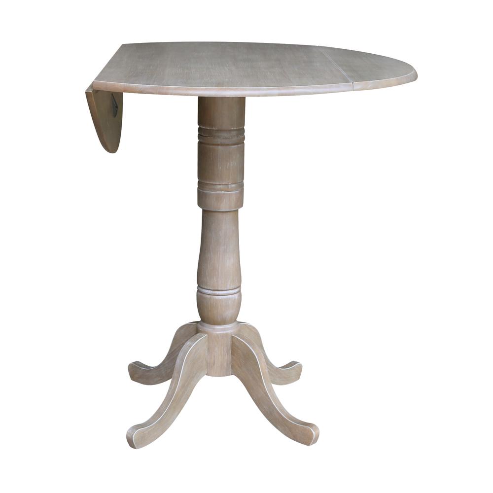 42" Round Dual Drop Leaf Pedestal Table - 35.5"H, Washed Gray Taupe. Picture 9